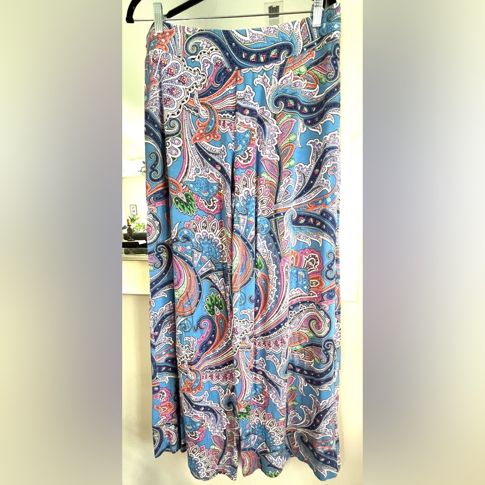 Ralph Lauren Blue Paisley Wide-Leg Pants